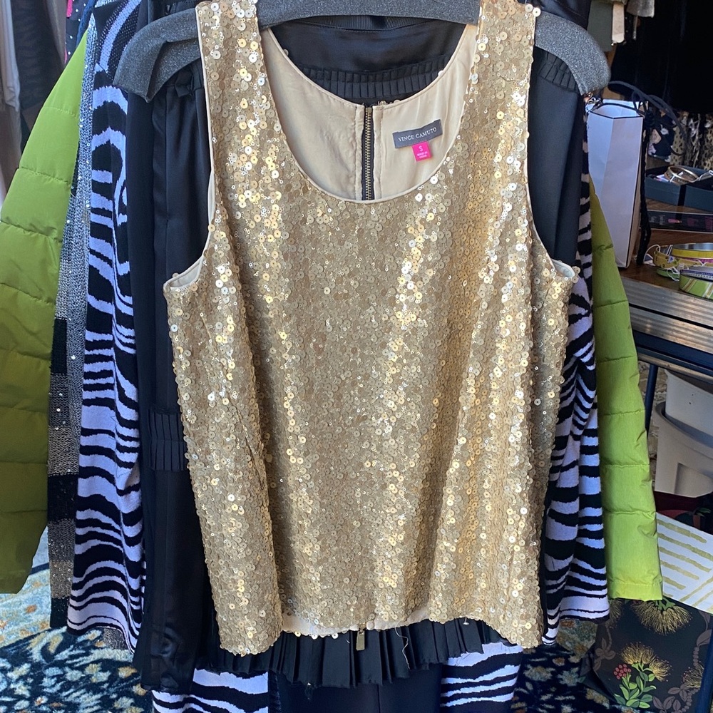 Vince Camuto Gold Sequin Tank Top
